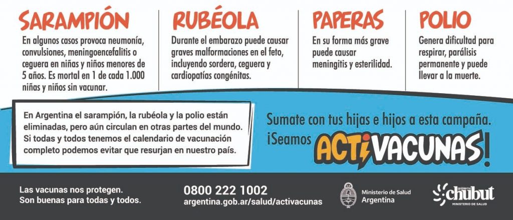 Todas las niñas y todos los niños de 13 meses a 4 años inclusive deben recibir las dosis adicionales, gratuitas y obligatorias de las vacunas Triple Viral (contra sarampión, rubéola y paperas) e IPV (contra poliomielitis), más allá de las dosis recibidas previamente. No requieren orden médica.