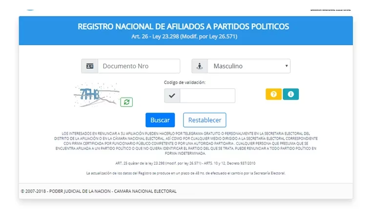 La página oficial del Registro Nacional de Afiliados a Partidos Políticos.